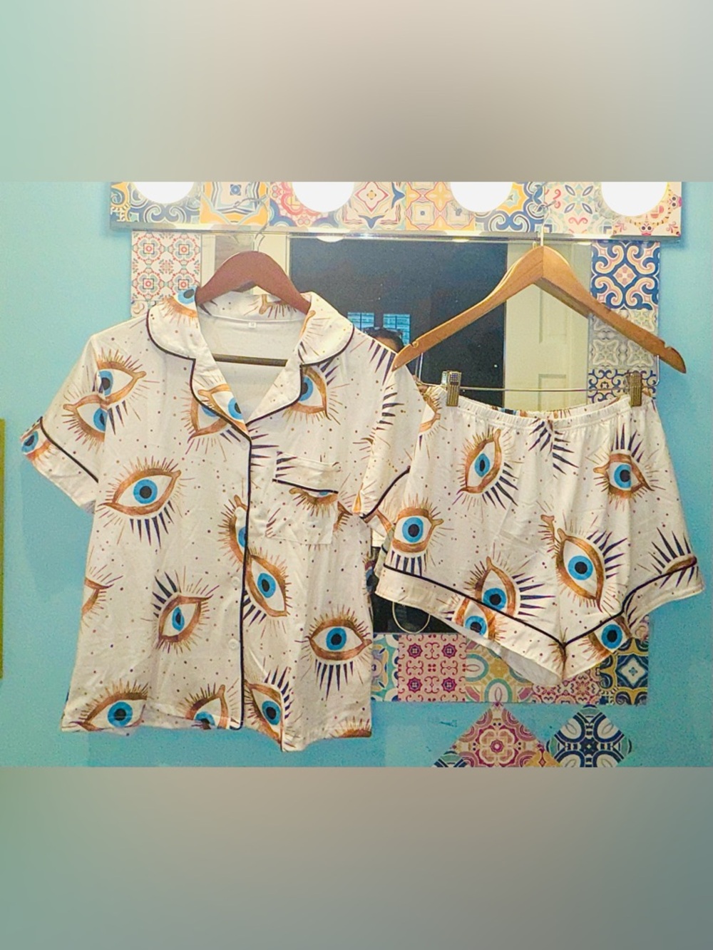 Evil Eye Pajama Lounge Set Size Medium Boho Matching Sleepwear Set